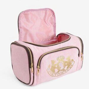 Juicy Couture Pink Velour Train Case Large Cosmetic Makeup Bag Travel Case